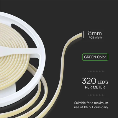 V-TAC DC24V COB LED szalag IP67, 320 db/m ZÖLD - SKU 23143