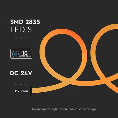 V-TAC DC24V henger alakú LED neon szalag IP65 SMD 2835 chip borostyánsárga színű - SKU 6873