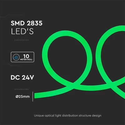 V-TAC DC24V henger alakú LED neon szalag IP65 SMD 2835 chip zöld színű - SKU 6871