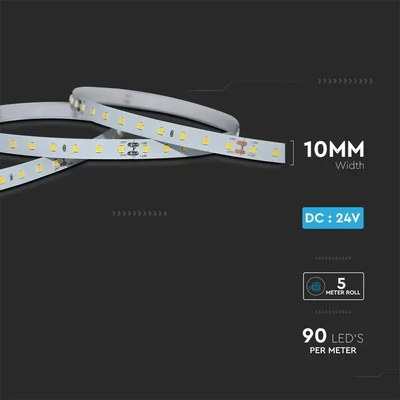 V-TAC DC24V SMD LED szalag IP20, SMD 2835 chip, 90 LED/m, 200Lm/W, természetes fehér - SKU 2697