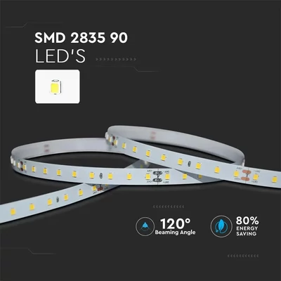 V-TAC DC24V SMD LED szalag IP20, SMD 2835 chip, 90 LED/m, 200Lm/W, természetes fehér - SKU 2697