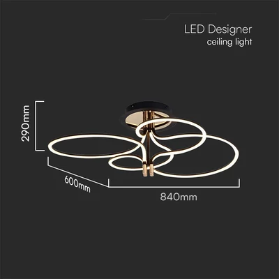 V-TAC Designer 36W LED mennyezeti lámpa, arany és fekete színű házzal, meleg fehér - SKU 23371