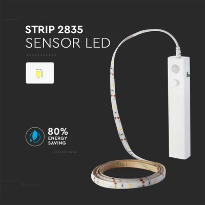 V-TAC elemes LED szalag szett mozgásérzékelővel IP65 SMD 2835, 30 db/m természetes fehér - SKU 2574