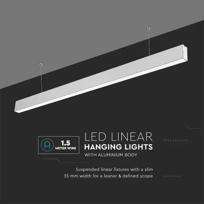 V-TAC ezüst mennyezetre függeszthető lineáris LED lámpa 120cm 40W természetes fehér - SKU 21375