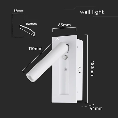 V-TAC falba süllyeszthető 2W CREE LED olvasólámpa, meleg fehér, fehér ház - SKU 239986