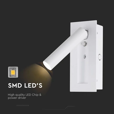 V-TAC falba süllyeszthető 2W CREE LED olvasólámpa, meleg fehér, fehér ház - SKU 239986