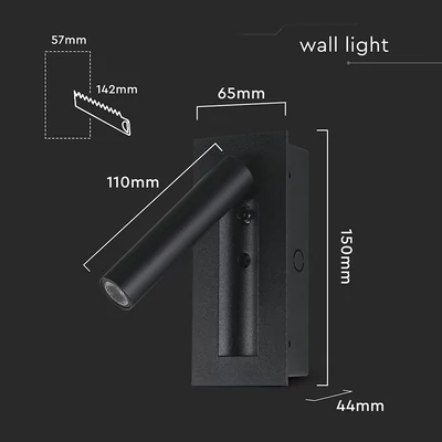 V-TAC falba süllyeszthető 2W CREE LED olvasólámpa, meleg fehér, fekete ház - SKU 239996
