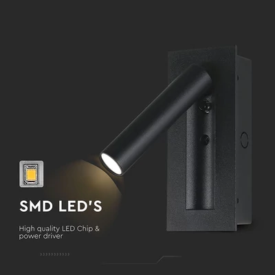V-TAC falba süllyeszthető 2W CREE LED olvasólámpa, meleg fehér, fekete ház - SKU 239996