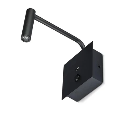 V-TAC fali LED COB olvasólámpa kapcsolóval és USB porttal fekete 3W meleg fehér - SKU 1487