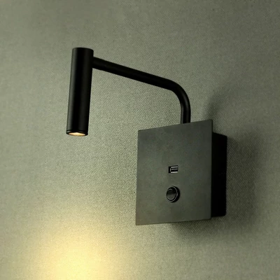 V-TAC fali LED COB olvasólámpa kapcsolóval és USB töltővel, fekete 3W meleg fehér - SKU 211487
