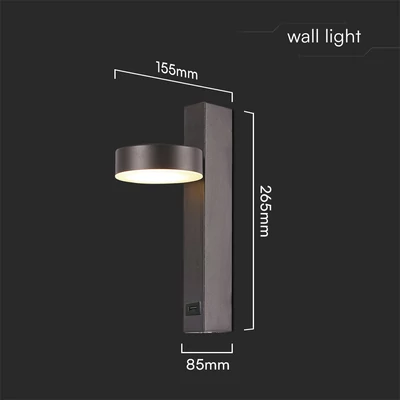 V-TAC fali LED lámpa, USB töltővel, akril fekete, meleg fehér - SKU 23405