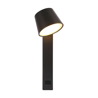 V-TAC fali LED lámpa, USB töltővel, akril fekete, meleg fehér - SKU 23406