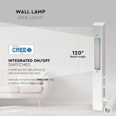 V-TAC fali LED olvasólámpa fehér 3+6W meleg fehér - SKU 1488