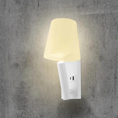 V-TAC fali olvasólámpa 2W CREE LED lámpa USB töltővel, meleg fehér, fehér ház - SKU 240006