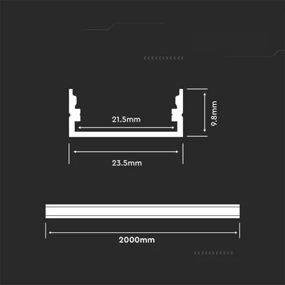 V-TAC falon kívüli alumínium LED szalag profil fehér fedlappal 2m - SKU 3352