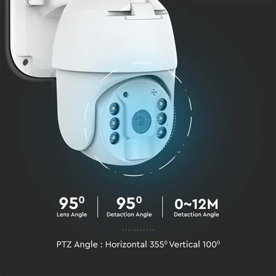 V-TAC fehér 4G-s napelemes kültéri PTZ kamera, HD felbontással és szenzorral - SKU 11616