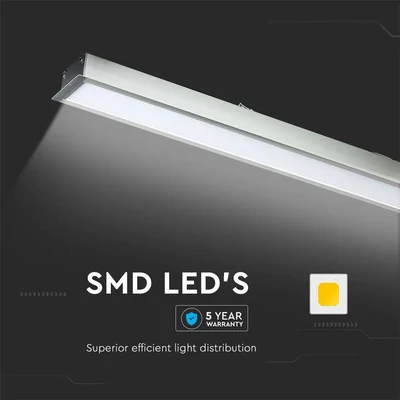 V-TAC fehér 7 cm széles süllyeszthető lineáris LED lámpa 121cm 40W természetes fehér - SKU 21380