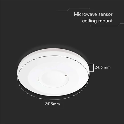 V-TAC fehér mikrohullámú szenzoros lapos mennyezeti mozgásérzékelő, 360°, IP20 - SKU 23163