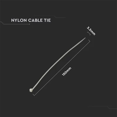 V-TAC fehér, műanyag gyorskötöző 3.5x150mm, 100db/csomag - SKU 11165