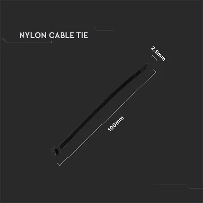 V-TAC fekete, műanyag gyorskötöző 2.5x100mm, 100db/csomag - SKU 11160