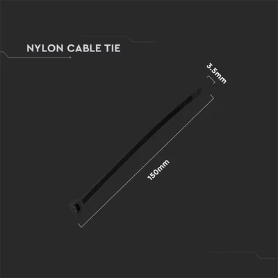 V-TAC fekete, műanyag gyorskötöző 3.5x150mm, 100db/csomag - SKU 11166