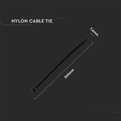 V-TAC fekete, műanyag gyorskötöző 7.6x300mm, 100db/csomag - SKU 11178