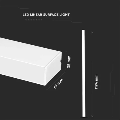 V-TAC felületre szerelhető lineáris fényerőszabályozható LED lámpa 40W, természetes fehér - 21463