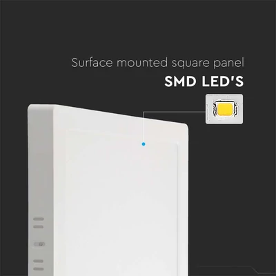 V-TAC felületre szerelhető szögletes Back-Lit LED panel 18W, meleg fehér, 100 Lm/W - SKU 10498