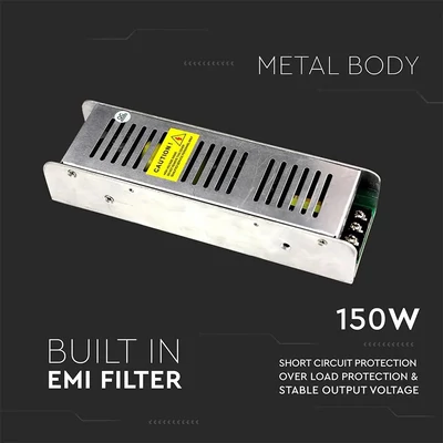 V-TAC fémházas dimmelhető LED tápegység 12V 150W 12.5A - SKU 3257