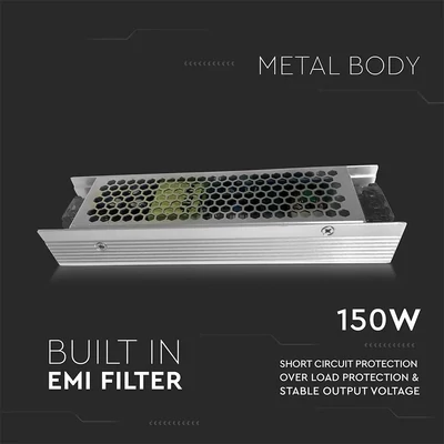 V-TAC fémházas LED tápegység 12V 150W 12.5A - SKU 3244