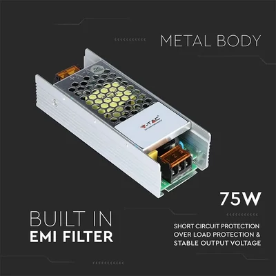 V-TAC fémházas LED tápegység 12V 75W 6A - SKU 3247