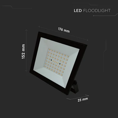 V-TAC FN-széria LED reflektor 50W hideg fehér, fekete házzal - SKU 23990