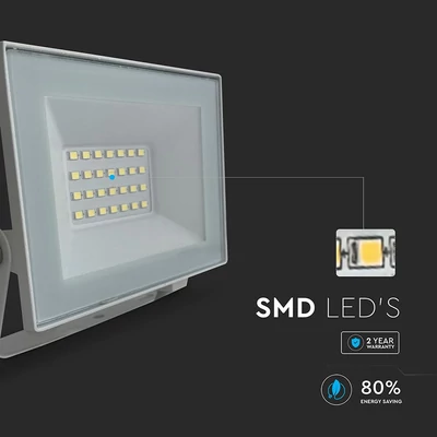 V-TAC FN-széria mini LED reflektor 20W természetes fehér, fehér házzal - SKU 23983