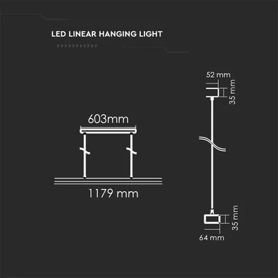 V-TAC függeszthető dimmelhető lineáris LED lámpa UGR<6 118cm 60W természetes fehér - SKU 606