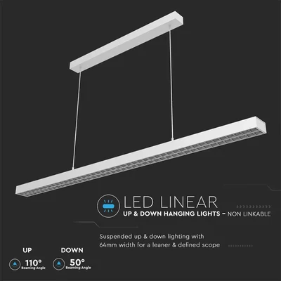 V-TAC függeszthető dimmelhető lineáris LED lámpa UGR<6 118cm 60W természetes fehér - SKU 606