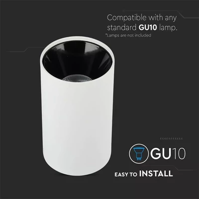 V-TAC GU10 LED falon kívüli lámpatest, fehér+fekete - SKU 8589