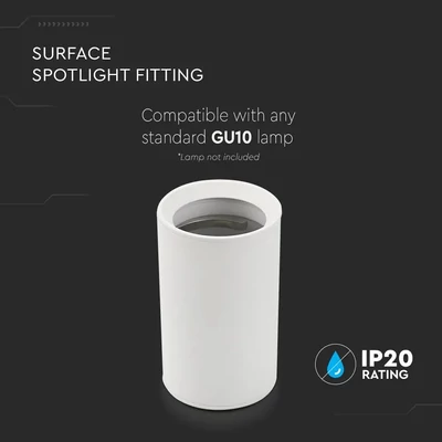 V-TAC GU10 LED falon kívüli lámpatest, fehér, tartozék GU10 foglalattal, 10 cm - SKU 8948