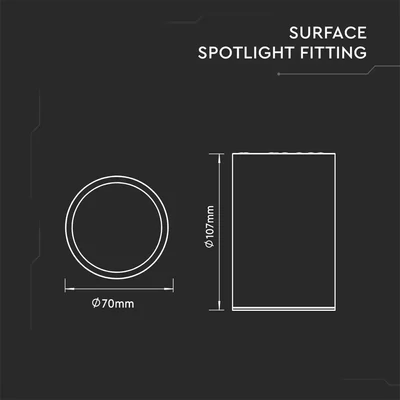 V-TAC GU10 LED falon kívüli lámpatest, fekete, tartozék GU10 foglalattal, 10,7 cm - SKU 8945