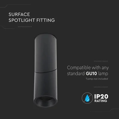 V-TAC GU10 LED forgatható falon kívüli lámpatest, fekete, tartozék GU10 foglalattal, 20cm - SKU 8947