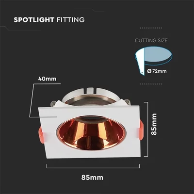 V-TAC GU10 LED műanyag spotlámpa keret, fehér&amp; rózsaarany billenthető szögletes lámpatest - SKU 6655