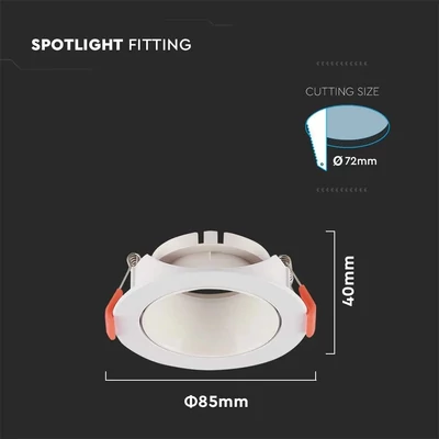 V-TAC GU10 LED műanyag spotlámpa keret, fehér billenthető lámpatest - SKU 6644