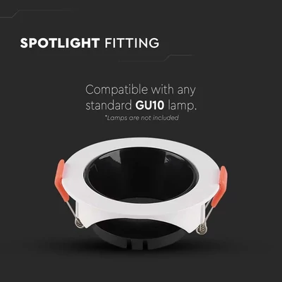 V-TAC GU10 LED műanyag spotlámpa keret, fehér és fekete billenthető lámpatest - SKU 6645