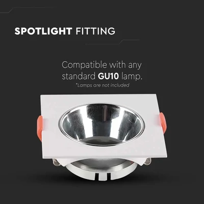 V-TAC GU10 LED műanyag spotlámpa keret, fehér és króm billenthető szögletes lámpatest - SKU 6653