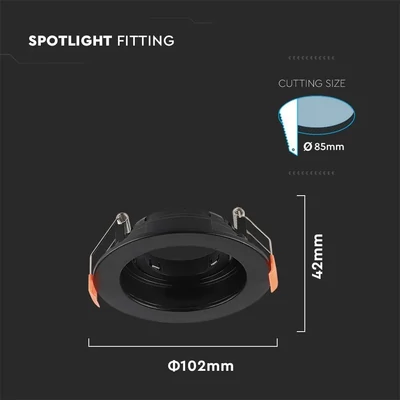 V-TAC GU10 LED műanyag spotlámpa keret, fekete billenthető lámpatest - SKU 6659