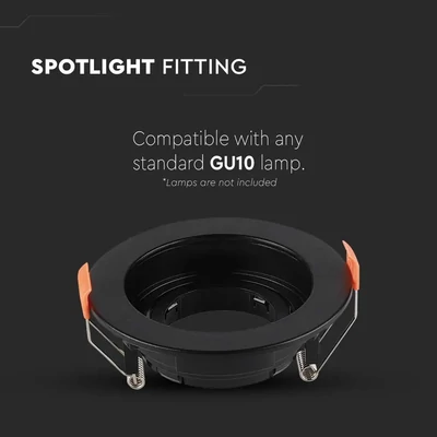 V-TAC GU10 LED műanyag spotlámpa keret, fekete billenthető lámpatest - SKU 6659