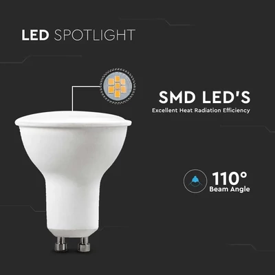 V-TAC GU10 LED spot égő 6 db/csomag 4.5W meleg fehér 110° - SKU 212739
