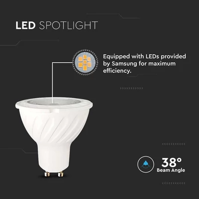 V-TAC GU10 LED spot égő 7W természetes fehér 38° - SKU 166