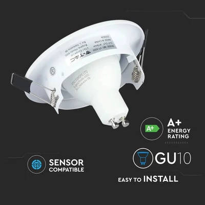 V-TAC GU10 LED spot égő fehér kerettel 3 db/csomag 5W hideg fehér 110° - SKU 8883