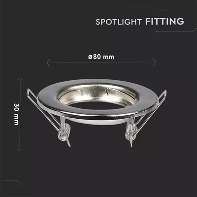 V-TAC GU10 LED spot lámpa keret, matt króm fix lámpatest - SKU 3585