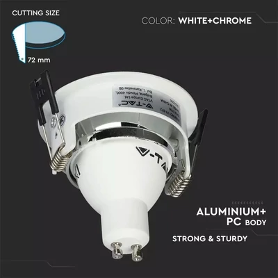 V-TAC GU10 LED spotlámpa keret, fehér+króm billenthető lámpatest - SKU 3156